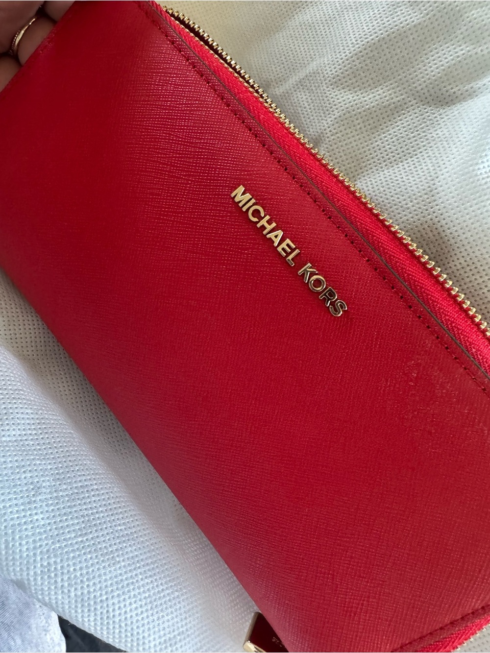 Michael Kors Red Saffiano Leather Wristlet Wallet